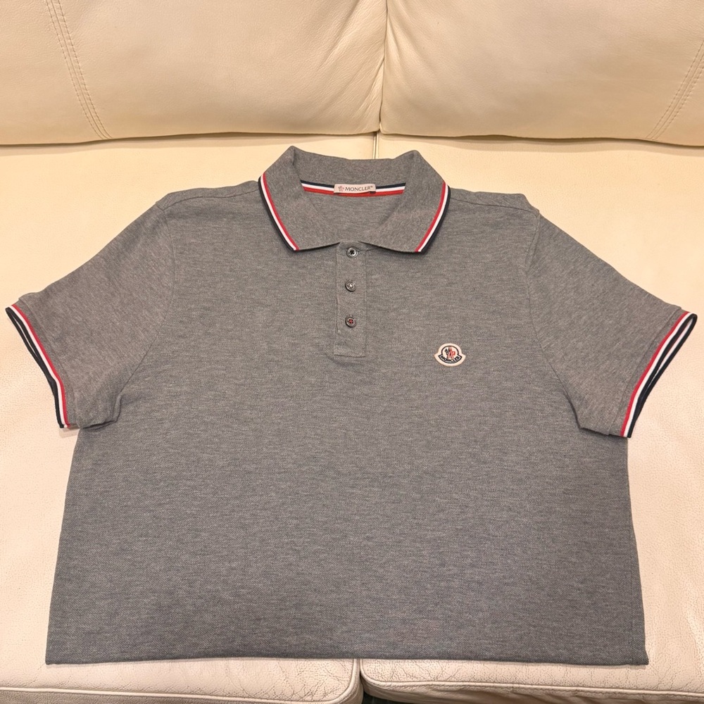Moncler Men’s Gray Tricolor-Trimmed Cotton Piquet Polo